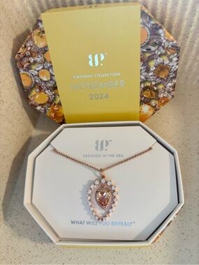 BP November Birthday Collection Rose Gold Pink Teardrop Pendant Necklace- NEW
